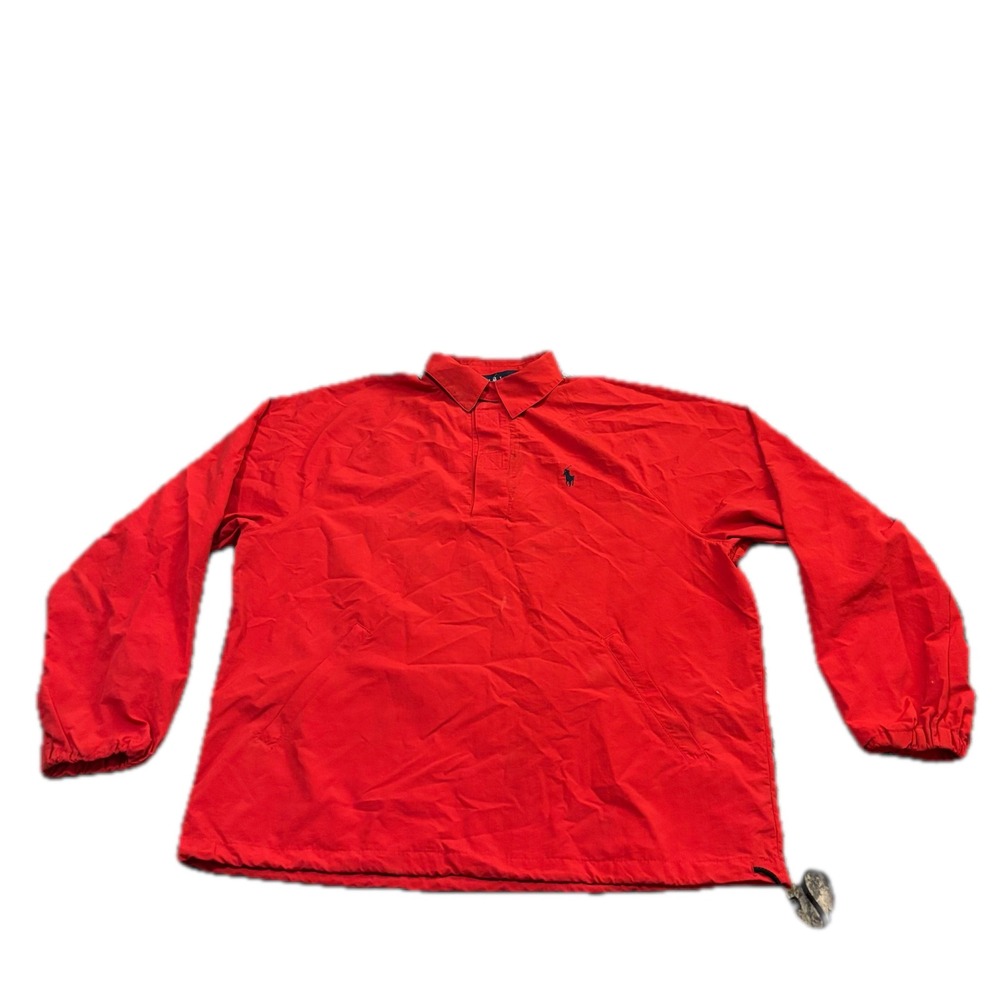Polo Ralph Lauren Mens Red Nylon Pullover Windbreaker Jacket Size M Quarter Zip